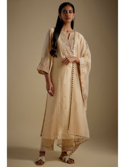 Asaga - Beige Mirror Work Kurta With Pant And Dupatta (Set of 3)