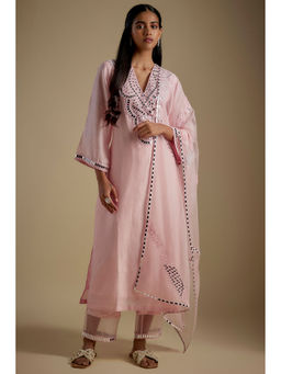 Asaga - Pink Mirror Work Kurta With Pant And Dupatta (Set of 3)