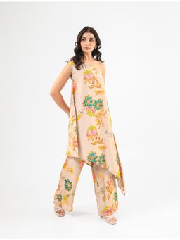 Amrood - Beige Floral Off-Shoulder Kurta With Pants