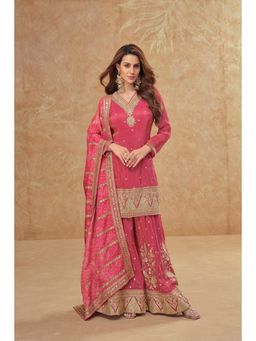 JATRIQQ - Party Wear Cosmos Silk with Sequence Embroidered Kurta and Palazzo with Dupatta Set