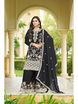 Miss Ethnik - Black Embroidered Kurta & Palazzo With Dupatta Set