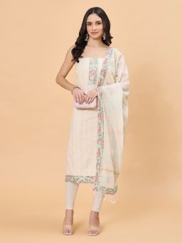 MEENA BAZAAR - Neck Patti Cotton Blend Unstitched Salwar Suit Dress Material Piece With Dupatta