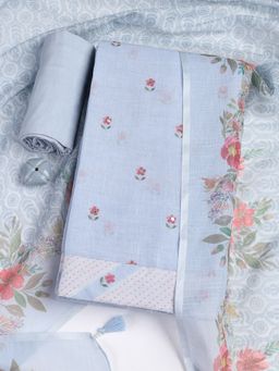 MEENA BAZAAR - Printed Linen Unstitched Salwar Suit Dress Material With Dupatta