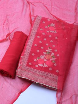 MEENA BAZAAR - Woven Work Chanderi Unstitched Salwar Suit Dress Material With Dupatta