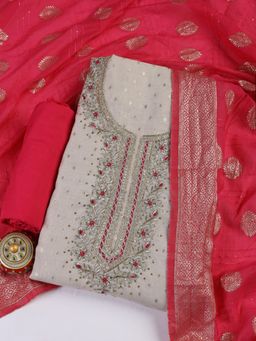 MEENA BAZAAR - Printed Cotton Blend Unstitched Salwar Suit Dress Material With Dupatta