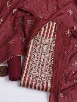 MEENA BAZAAR - Neck Embroidered Blend Unstitched Salwar Suit Dress Material Piece With Dupatta