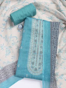MEENA BAZAAR - Neck Embroidered Chanderi Unstitched Salwar Suit Dress Material Piece With Dupatta