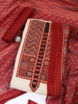 MEENA BAZAAR - Patch Neck Cotton Blend Unstitched Salwar Suit Dress Material With Dupatta