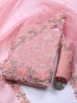 MEENA BAZAAR - Neck Embroidery Organza Unstitched Salwar Suit Dress Material Piece With Dupatta