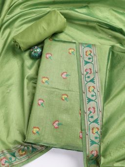 MEENA BAZAAR - Woven Chanderi Unstitched Salwar Suit Dress Material Piece With Dupatta