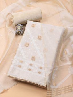 MEENA BAZAAR - Jamdani Chanderi Unstitched Salwar Suit Dress Material Piece With Dupatta