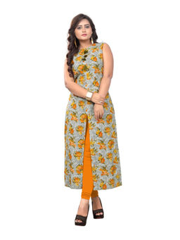 Vbuyz - Womens Grey, Mustard Color Cotton Straight Kurta
