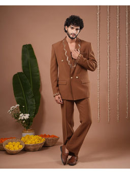 AHI Clothing - Brown Embellished Coat and Pant Set