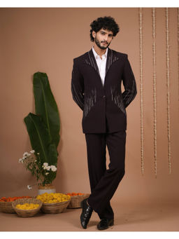 AHI Clothing - Dark Purple Embellished Coat and Pant Set