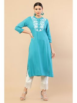 Soch - Teal Rayon Kurta with Floral Embroidered Designs