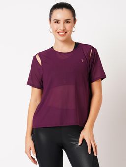 BODD ACTIVE - Wine Cut-Out Mesh T-Shirt
