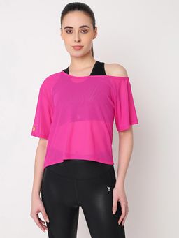 BODD ACTIVE - Hot Pink Mesh One Shoulder T-Shirt