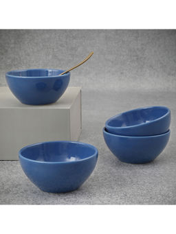HomeTown - Palette Ceramic 4 Inch Curry Bowl 4 Pcs In Navy Blue Colour