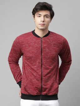 RIGO - Men Maroon Self Texture Fleece Bomber Jacket