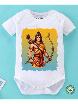 BLUSHES - Cotton Half Sleeves Shree Ram Printed Onesie - White