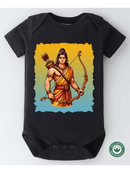 BLUSHES - Cotton Half Sleeves Shree Ram Printed Onesie - Black