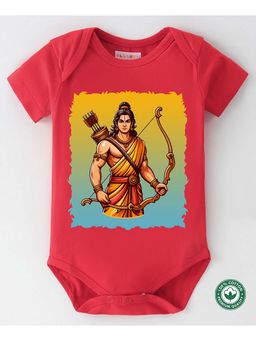 BLUSHES - Cotton Half Sleeves Shree Ram Printed Onesie - Red