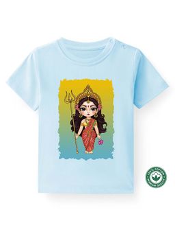 BLUSHES - Cotton Half Sleeves Durga Maa Printed T-shirt - Powder Blue