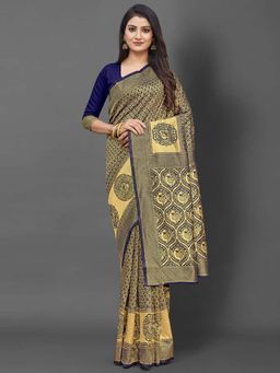 Akhilam - Women Silk Blend Navy Blue Celebrity Saree with Unstitched Blouse