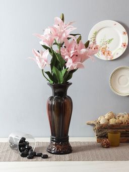 Fourwalls - Artificial Real Touch Lily Flower Bunch for Home Decor (5 Heads, 55 cm Tall, Light-Pink)