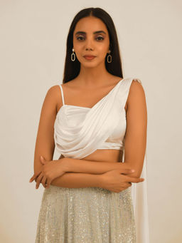 Attic Salt - White Pearl Satin Crop Top With Palla