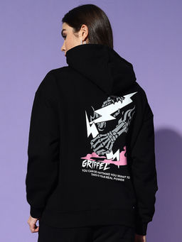 Griffel - Teddy Logo Oversized Black Hoodie Sweatshirt