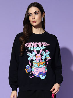 Griffel - Bunny Round Neck Oversized Navy Blue Sweatshirt