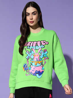 Griffel - Bunny Round Neck Oversized Parrot Green Sweatshirt