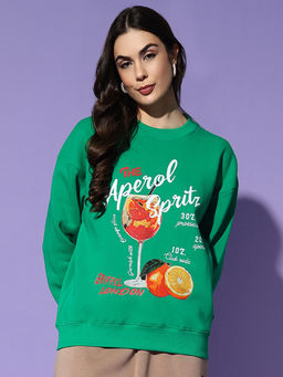 Griffel - Round Neck Oversized Green Sweatshirt