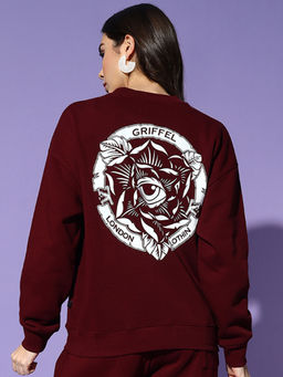 Griffel - Eye Round Neck Oversized Maroon Sweatshirt