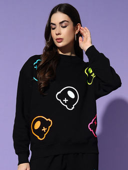 Griffel - All Teddy Round Neck Oversized Black Sweatshirt