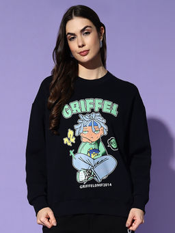 Griffel - Round Neck Oversized Navy Blue Sweatshirt