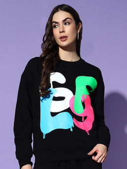 Griffel - Gfl09 Round Neck Oversized Black Sweatshirt