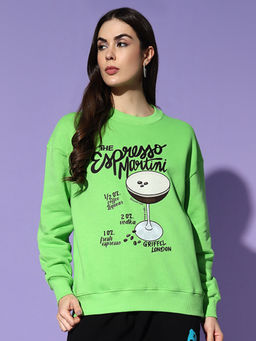 Griffel - Round Neck Oversized Parrot Green Sweatshirt