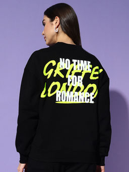 Griffel - No Time for Romance Round Neck Oversized Black Sweatshirt