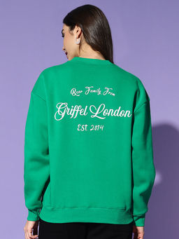 Griffel - Bear Family Round Neck Oversized Green Sweatshirt