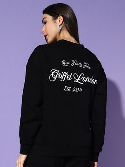 Griffel - Bear Family Round Neck Oversized Black Sweatshirt