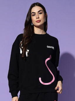 Griffel - Round Neck Oversized Black Sweatshirt