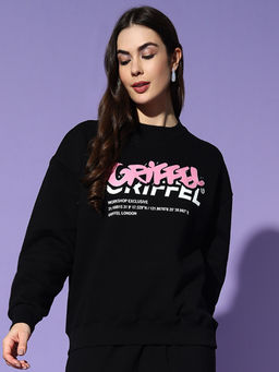 Griffel - Round Neck Oversized Black Sweatshirt