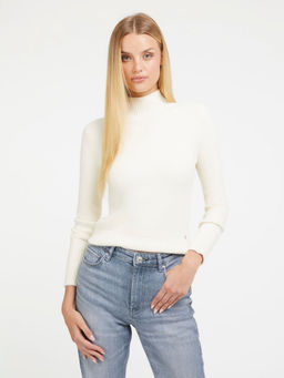 Guess - Women Cream Solid High Neck Full Sleeves Sweater