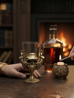 Smokey Cocktail - Antique Gold Premium Designer Skull Shot Glasses (Pack Of 6)