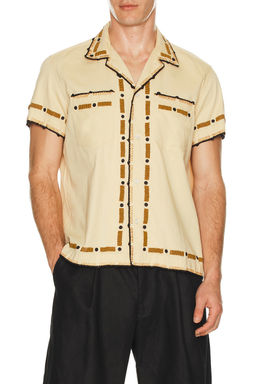 BODE - Beaded Ryegrass Short Sleeve Shirt in Tan