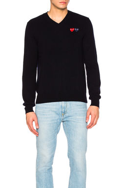 COMME des GARCONS - V Neck Double Emblem Sweater