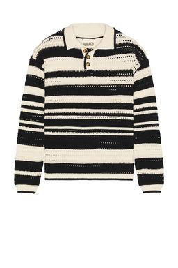 HARAGO - Crochet Long Sleeve Polo Shirt