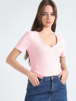 Tommy Hilfiger - Pink Solid Regular Fit Cotton T-Shirt